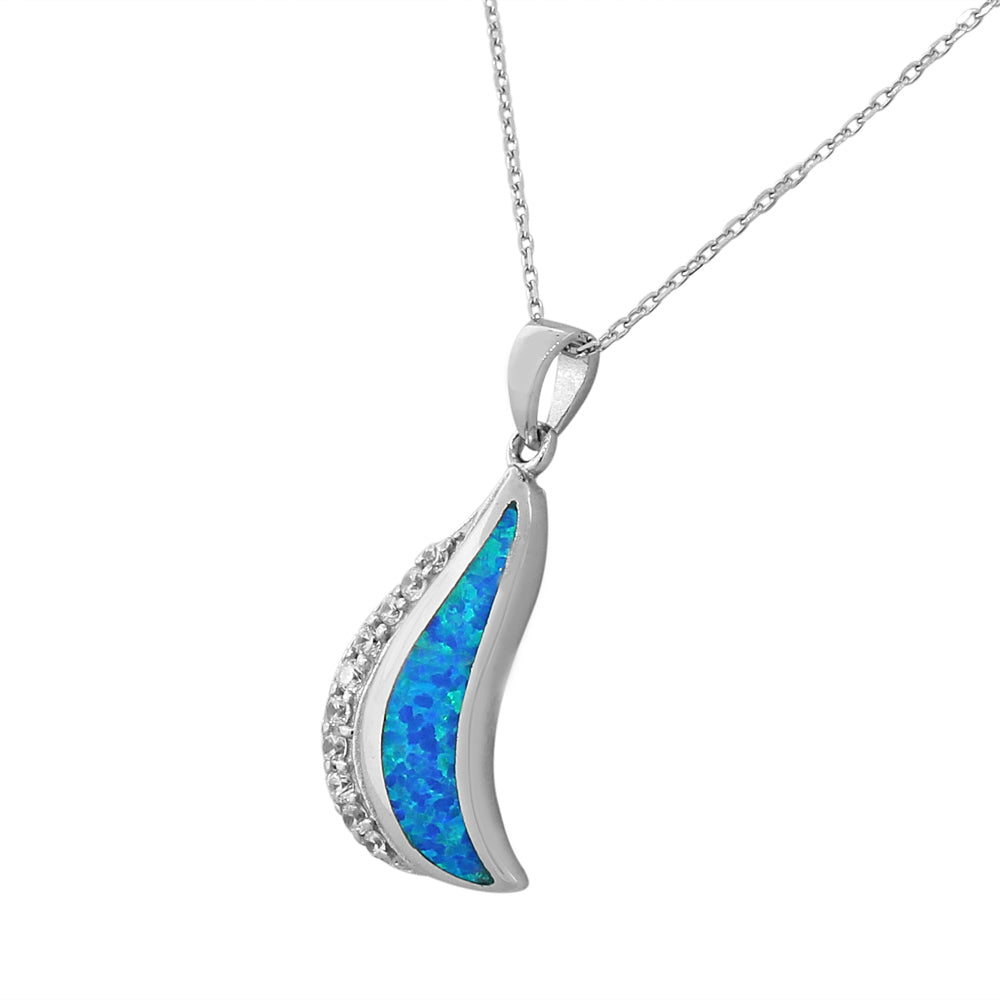 925 Sterling Silver Womens Blue Turquoise-Tone CZ Simulated Opal Pendant Necklace