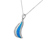 925 Sterling Silver Womens Blue Turquoise-Tone CZ Simulated Opal Pendant Necklace