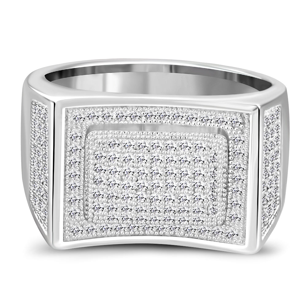 Men's 925 Sterling Silver Rectangular Geometric Ring Cubic Zirconia