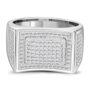 Men's 925 Sterling Silver Rectangular Geometric Ring Cubic Zirconia