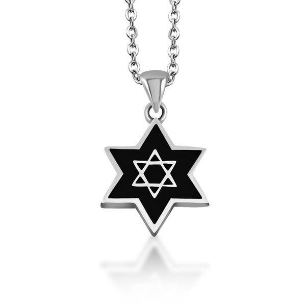 925 Sterling Silver Jewish Star of David Black Pendant Necklace