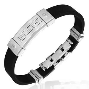 My Daily Styles Stainless Steel Rubber Greek Key Mens Bracelet