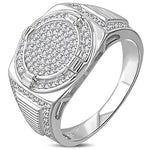 My Daily Styles 925 Sterling Silver Men's Silver-Tone Micro Pave White CZ Stone Circular Signet Style Ring with Band Detail