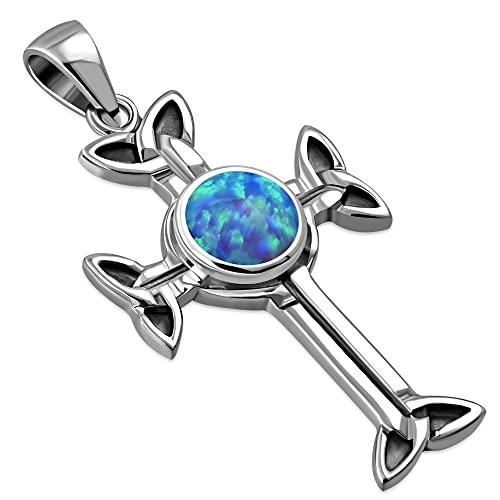 My Daily Styles Cross Necklace for Women - Faith Pendant Necklace with Simulated Opal Gemstone – 925 Sterling Silver Trinity Knot Cross Necklace – Hand Polished Silver Necklace for Women