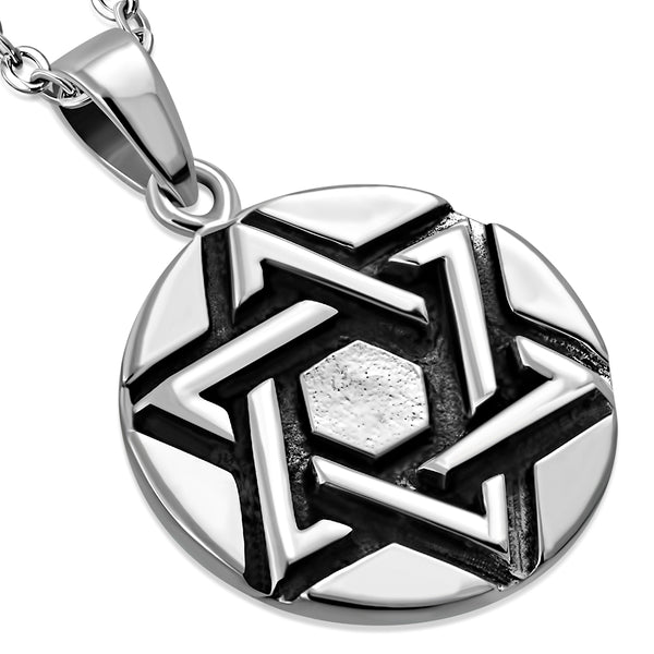 925 Sterling Silver Jewish Star of David Circle Pendant Necklace, 20"