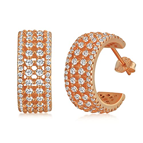 925 Sterling Silver Huggie Hoop Earrings Cubic Zirconia