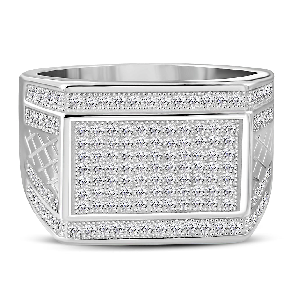 Men's 925 Sterling Silver Geometric Statement Ring Cubic Zirconia