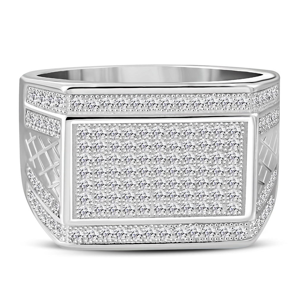 Men's 925 Sterling Silver Geometric Statement Ring Cubic Zirconia