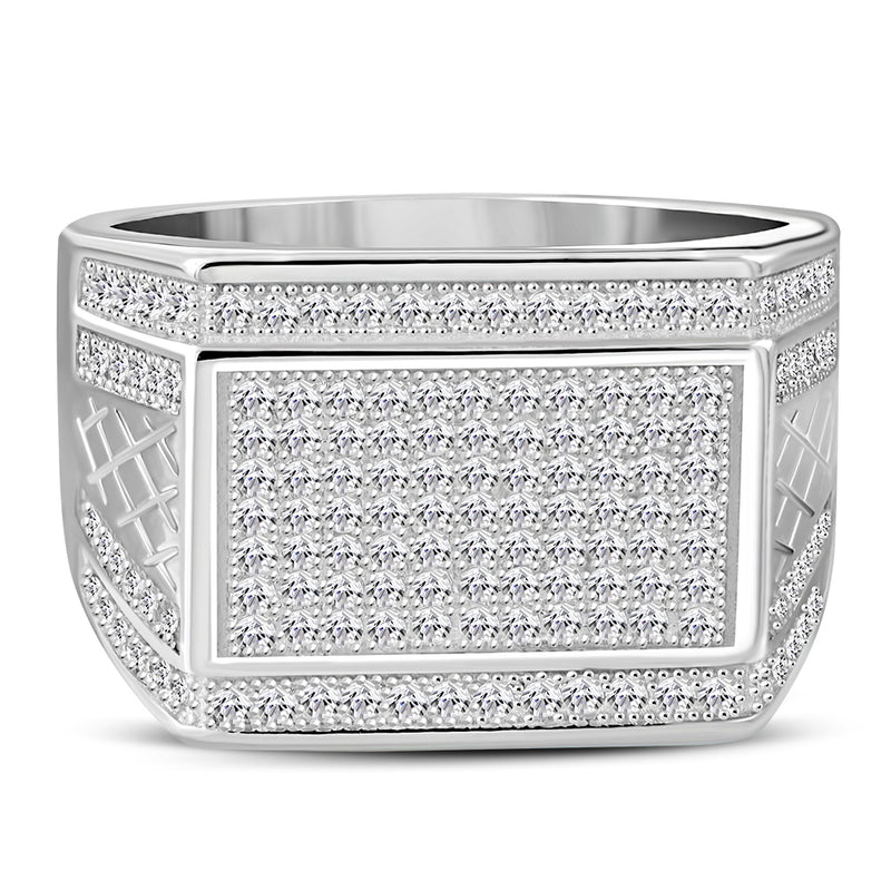 Men's 925 Sterling Silver Geometric Statement Ring Cubic Zirconia