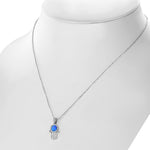 Blue Simulated Opal 925 Sterling Silver Hamsa Pendant Necklace Cubic Zirconia