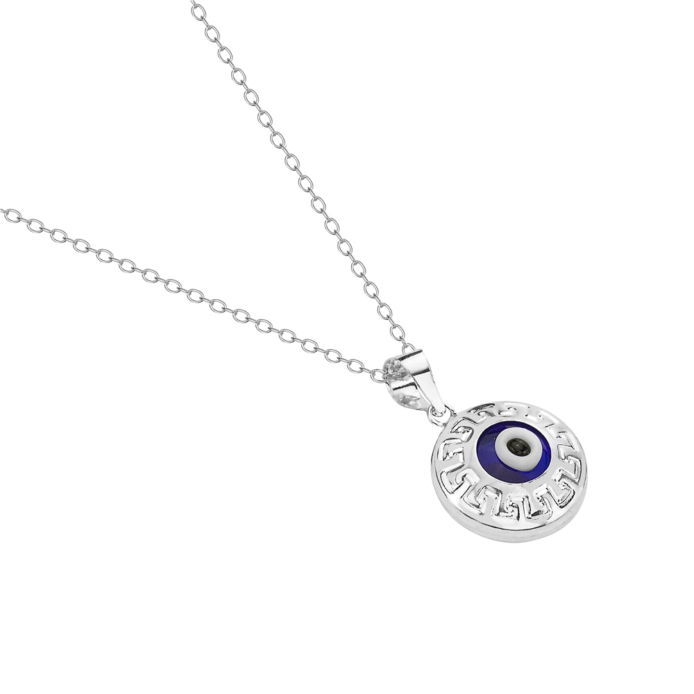 925 Sterling Silver Dark Blue Glass Two-Sided Womens Evil Eye Pendant Necklace