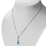 Blue Simulated Opal Heart Celtic Necklace Pendant 925 Sterling Silver
