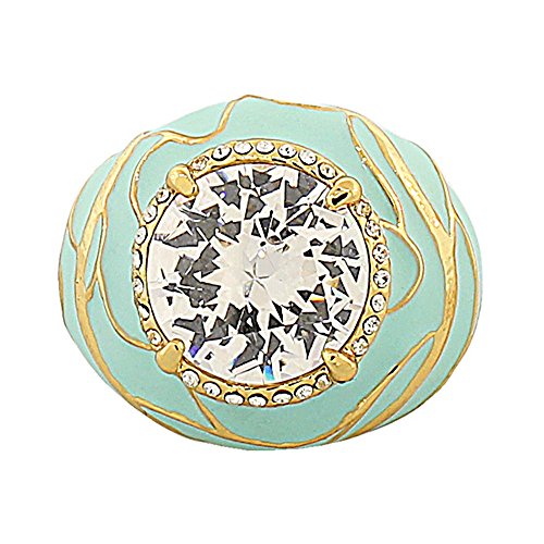 My Daily Styles Fashion Alloy Yellow Gold-Tone Turquoise-Tone White Clear CZ Statement Cocktail Ring