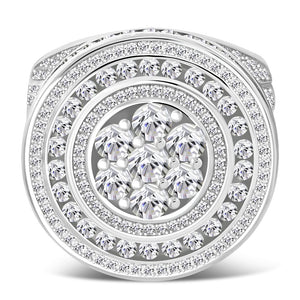 Men's 925 Sterling Silver Circular Geometric Statement Ring Cubic Zirconia