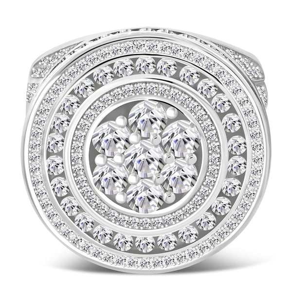 Men's 925 Sterling Silver Circular Geometric Statement Ring Cubic Zirconia