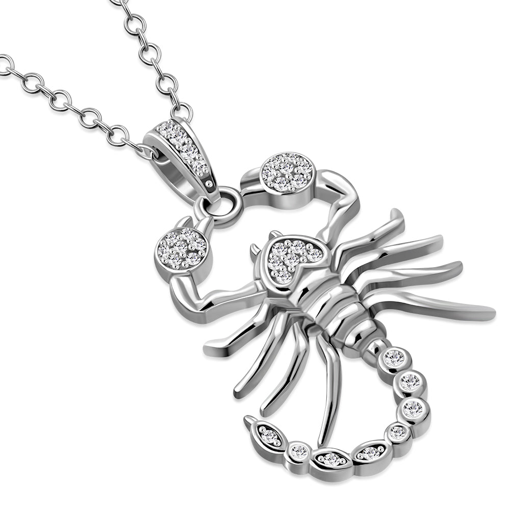 Scorpion Necklace Pendant 925 Sterling Silver Cubic Zirconia with Heart Accent
