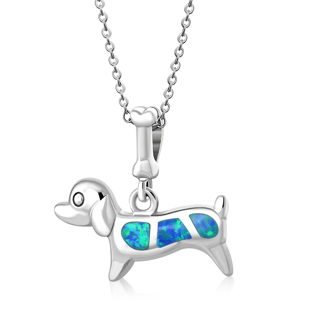 My Daily Styles 925 Sterling Silver Puppy Dog Pet Opal Pendant Necklace