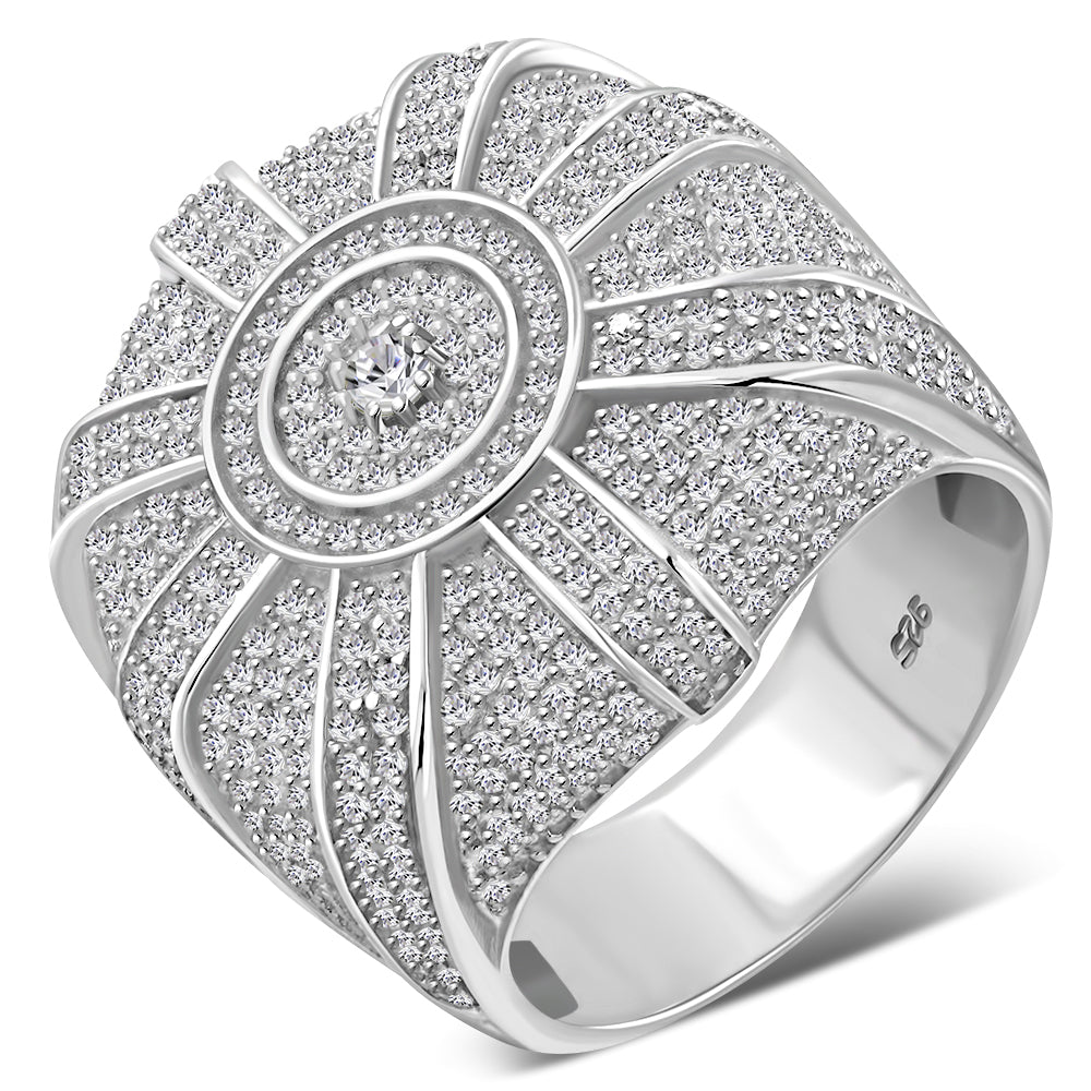 Men's 925 Sterling Silver Round Statement Ring Cubic Zirconia