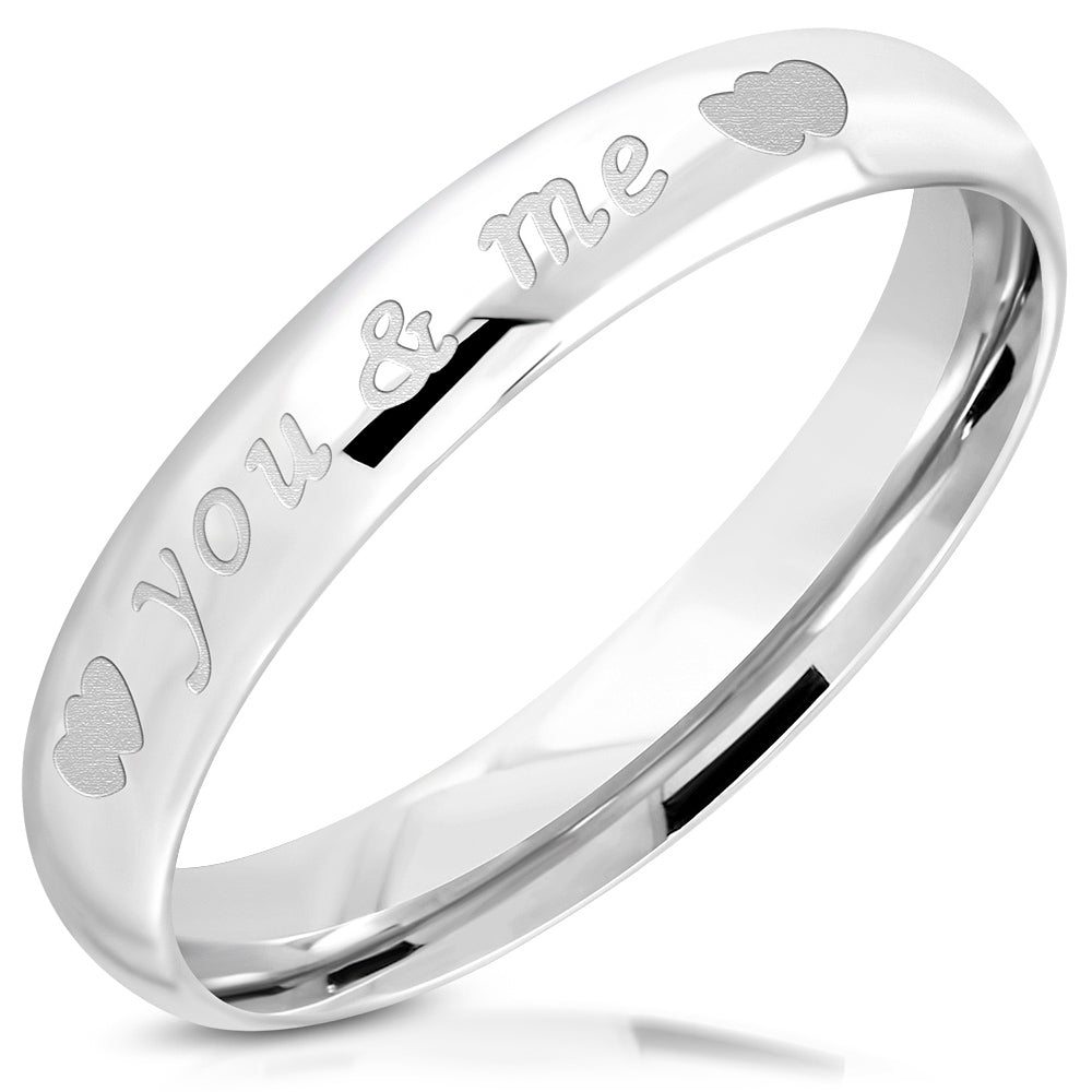 You & Me Double Heart Band Ring Silver-Tone Stainless Steel