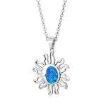 My Daily Styles - Sun and Moon Necklace - Celestial Pendant Necklace Adorned with Gorgeous Blue Simulated Opal Stone - Alluring 925 Sterling Silver Necklace