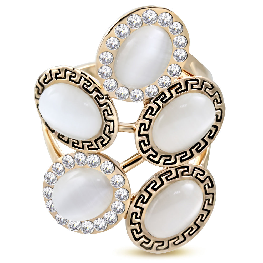 Gold Tone Stainless Steel Black Greek Key Statement Ring Simulated Gemstone Cubic Zirconia