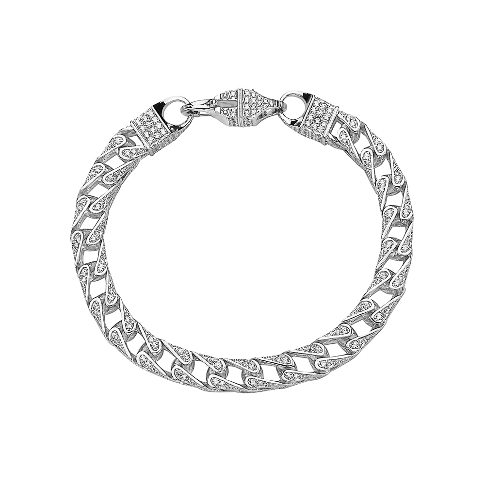 My Daily Styles Franco Link Style 925 Sterling Silver 7mm Cubic Zirconia Elegant Mens Bracelet