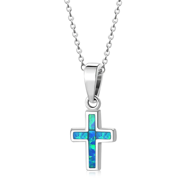 My Daily Styles 925 Sterling Silver Opal Cross Pendant Necklace