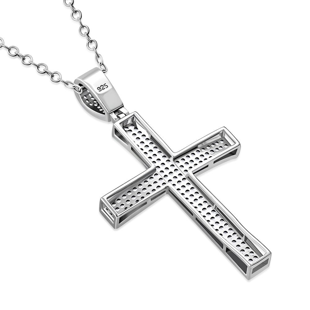 Men's 925 Sterling Silver Cross Pendant Necklace Cubic Zirconia