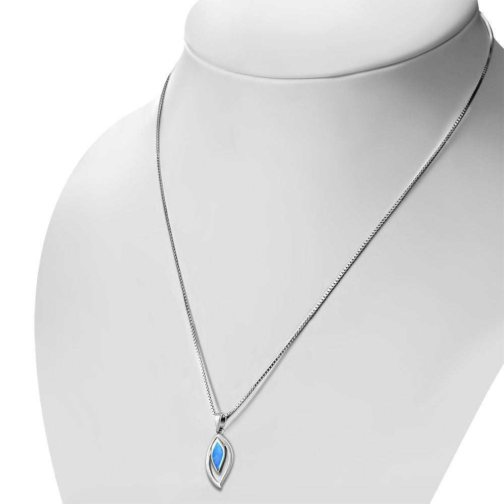 Womens Blue Green Simulated Opal 925 Sterling Silver Pendant Necklace