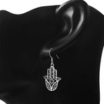 925 Sterling Silver Hand Of Fatima Hamsa Star Of David Dangle Drop Hook Earrings