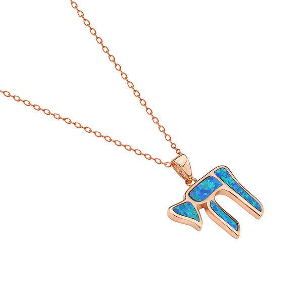 Rose Gold Opal Chai Necklace Pendant Sterling Silver
