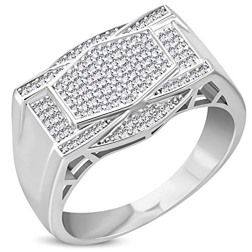 925 Sterling Silver White Clear CZ Mens Ring