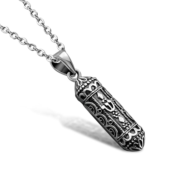 Intricate Mezuzah Necklace Pendant Sterling Silver