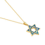 Gold Opal Inlay Star of David Necklace Pendant Sterling Silver