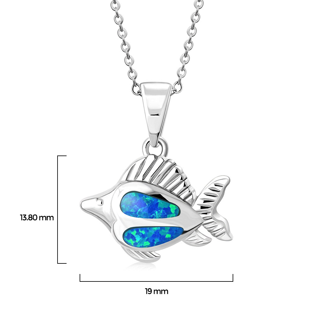 My Daily Styles - Fish Necklace for Women – Synthetic Opal Necklace – 925 Sterling Silver Pendant Necklace – Silver Pendant Encrusted with Blue and Green Simulated Opal Stone – 0.54″ x0.75″