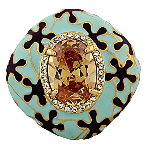 My Daily Styles Fashion Alloy Yellow Gold-Tone Turquoise-Tone Brown CZ Large Statement Cocktail Ring