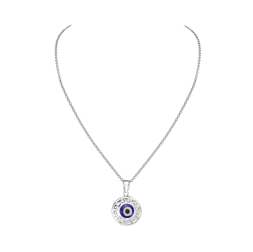 925 Sterling Silver Dark Blue Glass Two-Sided Womens Evil Eye Pendant Necklace