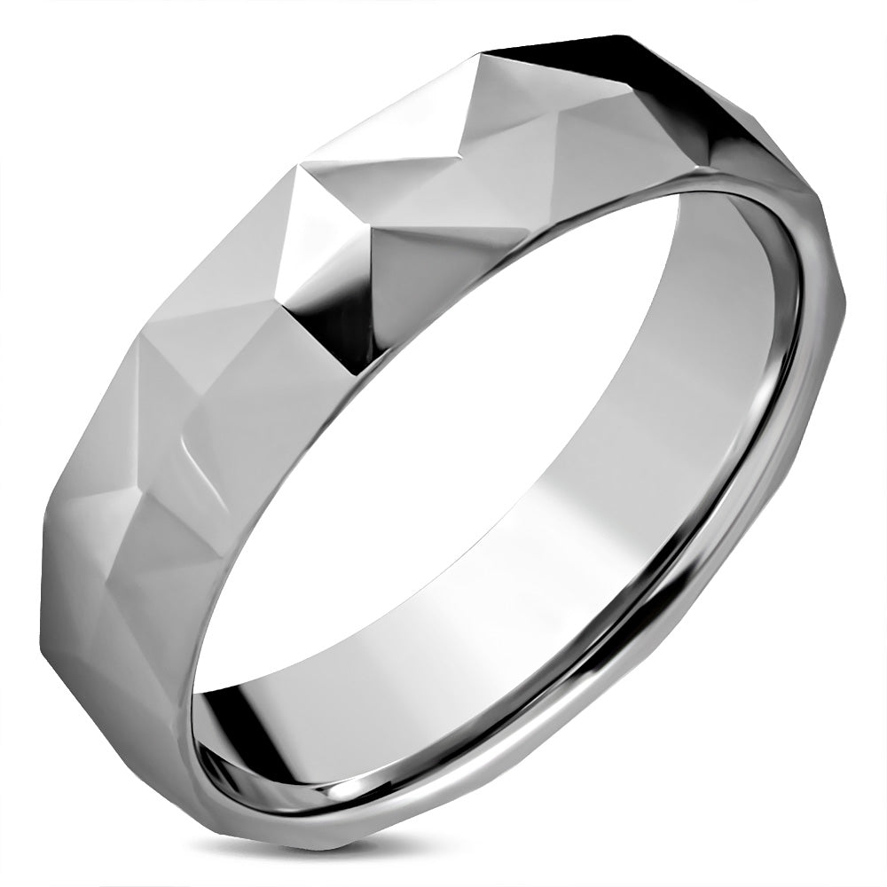 Womens Silver Tone Stainless Steel Geometric Band Ring