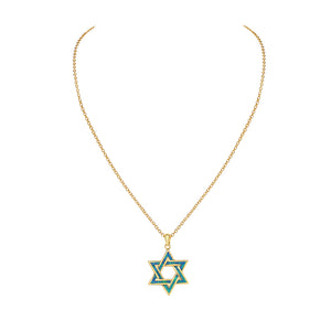 Gold Opal Inlay Star of David Necklace Pendant Sterling Silver