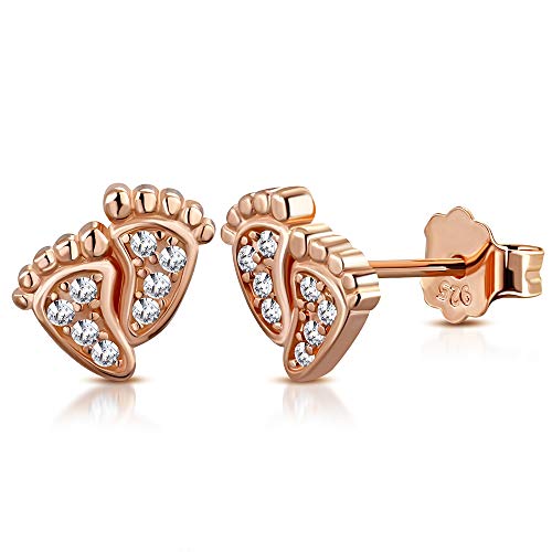 925 Sterling Silver Small CZ Tiny Foot Print Stud Earrings