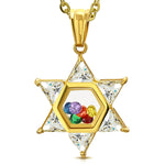 Stainless Steel Yellow Gold-Tone Floating Multi-Color CZ Jewish Star of David Pendant Necklace