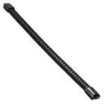 Stainless Steel Black Leather Braided Wristband Mens Bracelet