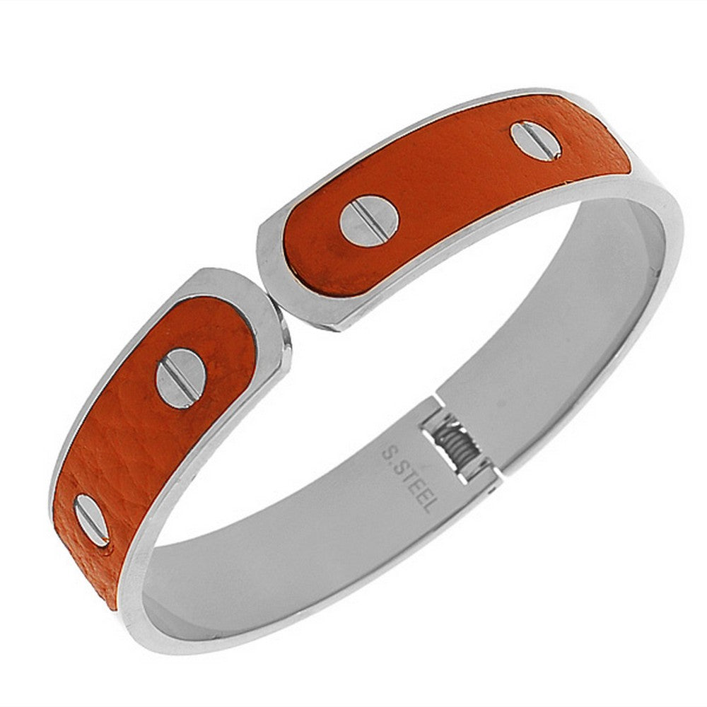 My Daily Styles Stainless Steel Brown Faux PU Leather Silver-Tone Cuff Bracelet