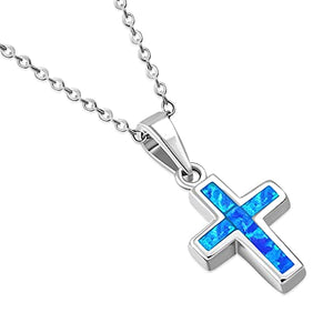 My Daily Styles 925 Sterling Silver Opal Cross Pendant Necklace