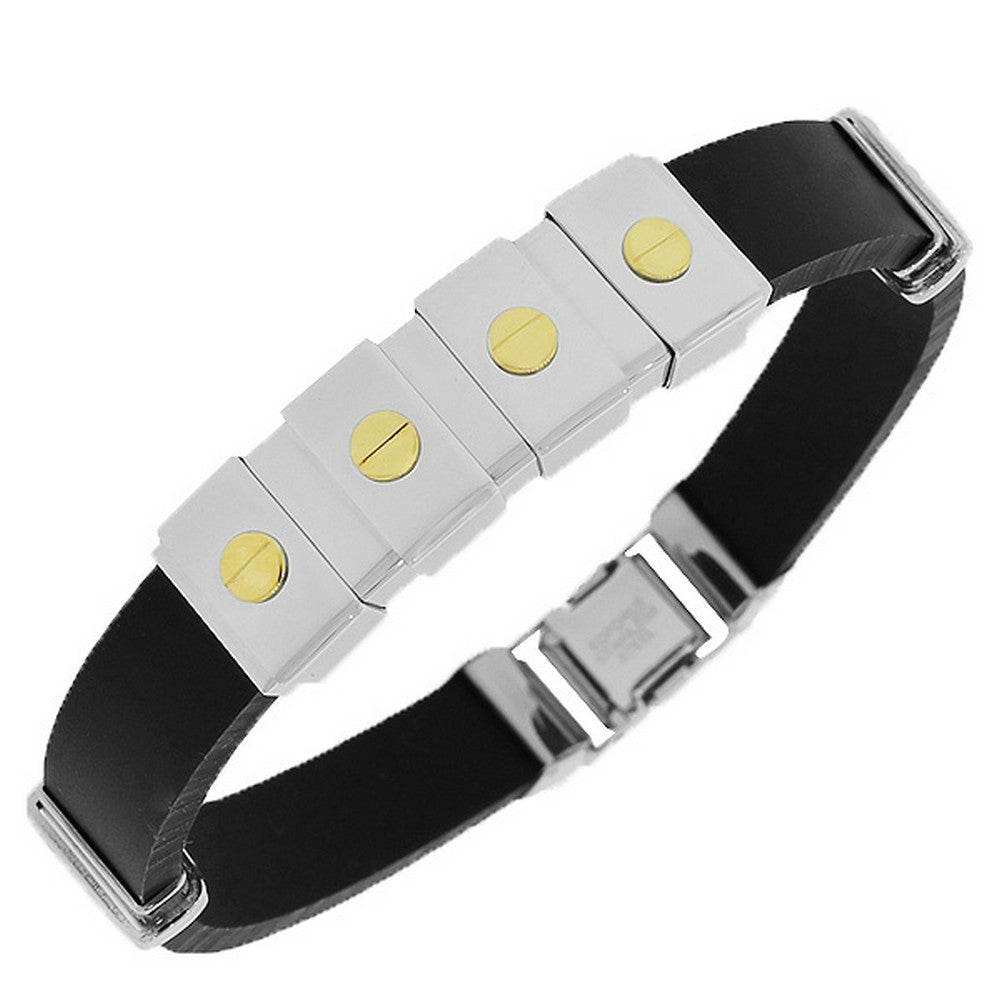 My Daily Styles Stainless Steel Black Rubber Silicone Two-Tone Men's Bracelet