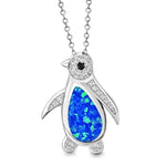Blue Penguin Necklace Pendant 925 Sterling Silver Simulated Opal Cubic Zirconia