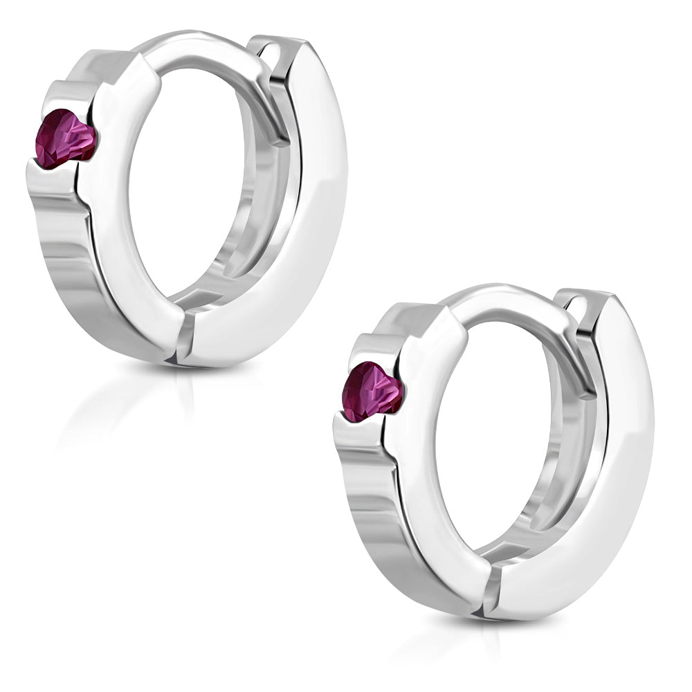 Hoop Huggie Earrings Small Girls Silver Plated Brass Cubic Zirconia