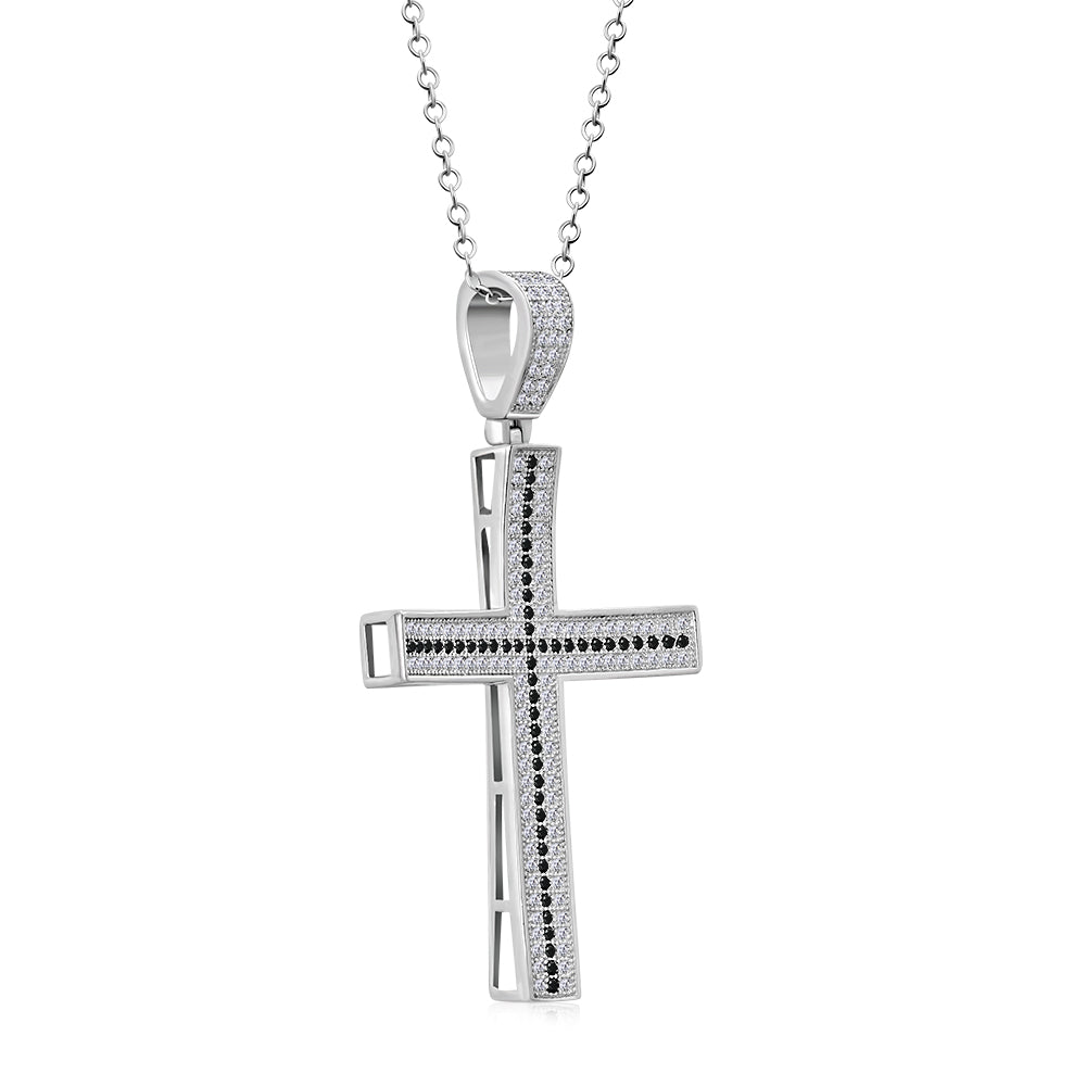 Men's 925 Sterling Silver Cross Pendant Necklace Cubic Zirconia