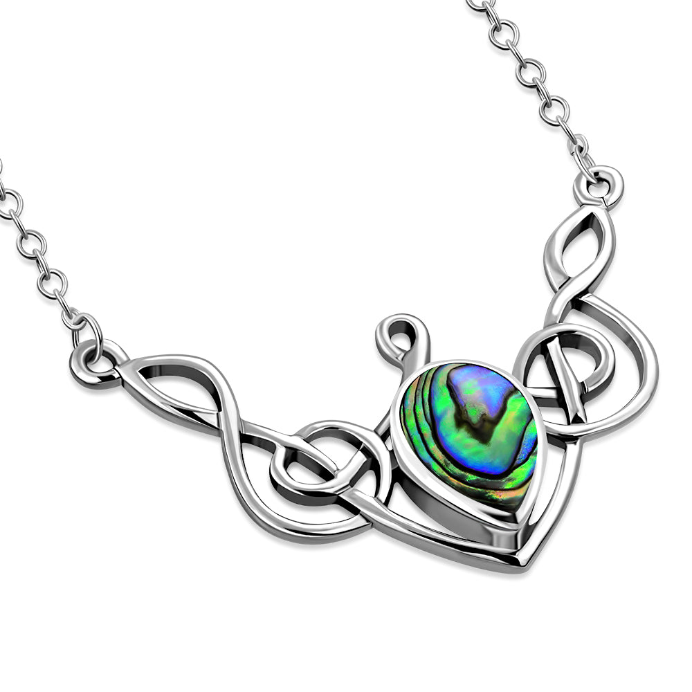 925 Sterling Silver Simulated Abalone Celtic Knot Pendant Necklace