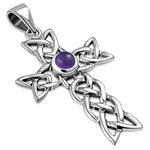 Women's Simulated Gemstone Cross Celtic Knot 925 Sterling Silver Pendant Necklace